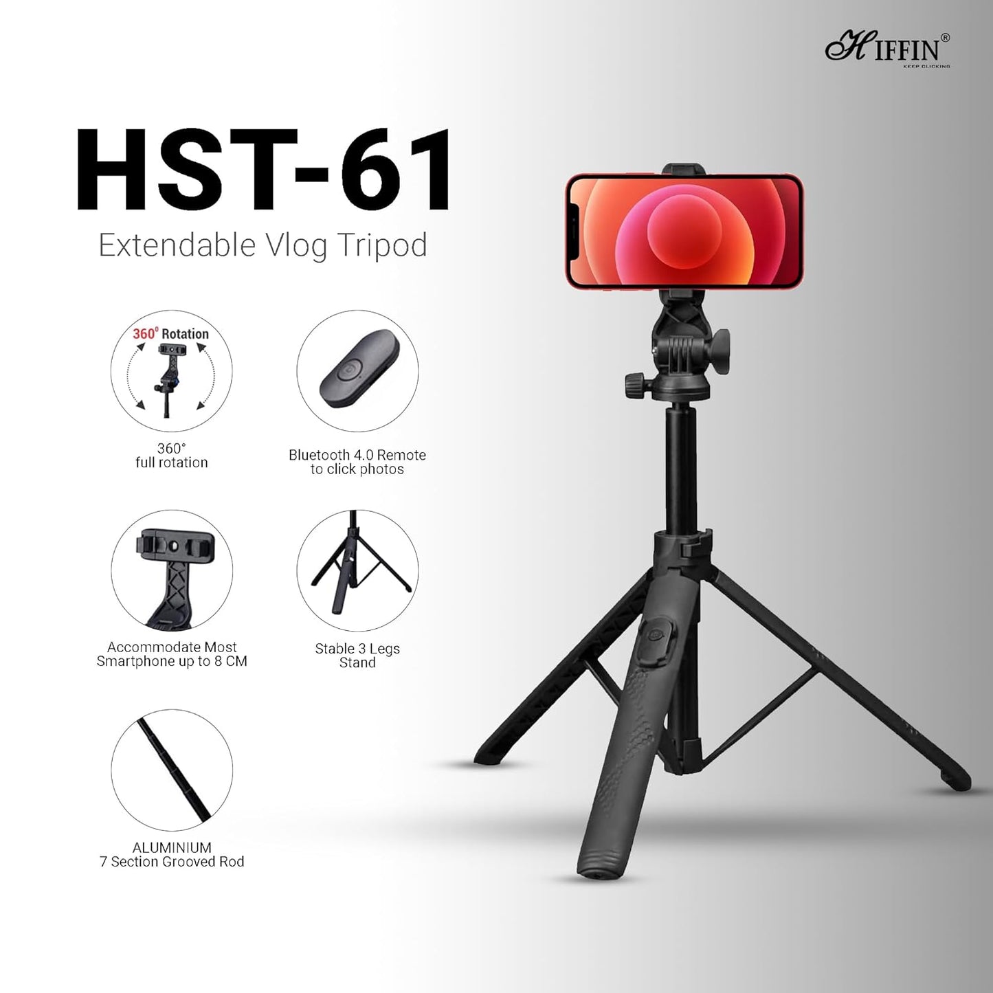 HIFFIN HST-61 63 Selfie Stick Tripod with Wireless Remote