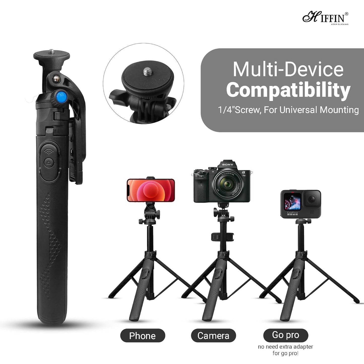 HIFFIN HST-61 63 Selfie Stick Tripod with Wireless Remote