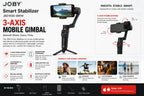 JOBY Smart Stabilizer JB01656-BWW 3-axis mobile gimbal feature infographic